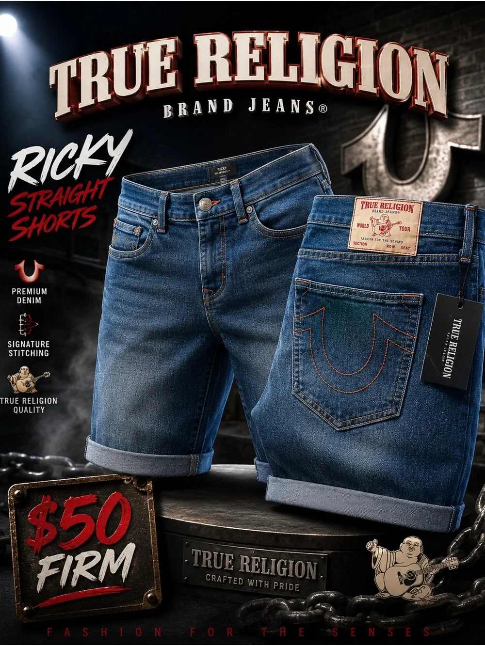 True Religion Ricky Straight Men’s Denim Shorts - Blue